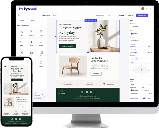 Editor de campañas de Kyomail en escritorio y móvil