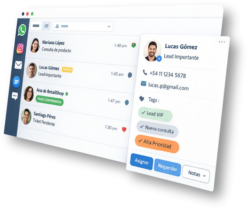 Interfaz de la aplicación Kyodesk mostrando conversaciones